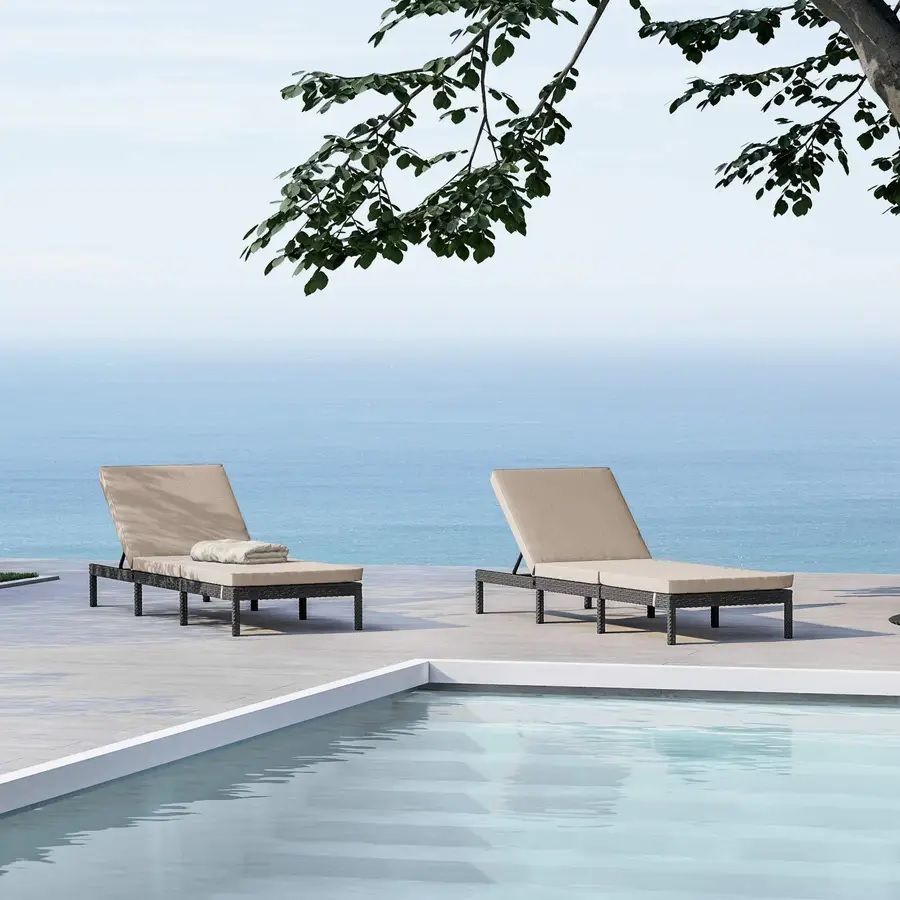 Bain de soleil design en polyrattan gris foncé - Theo