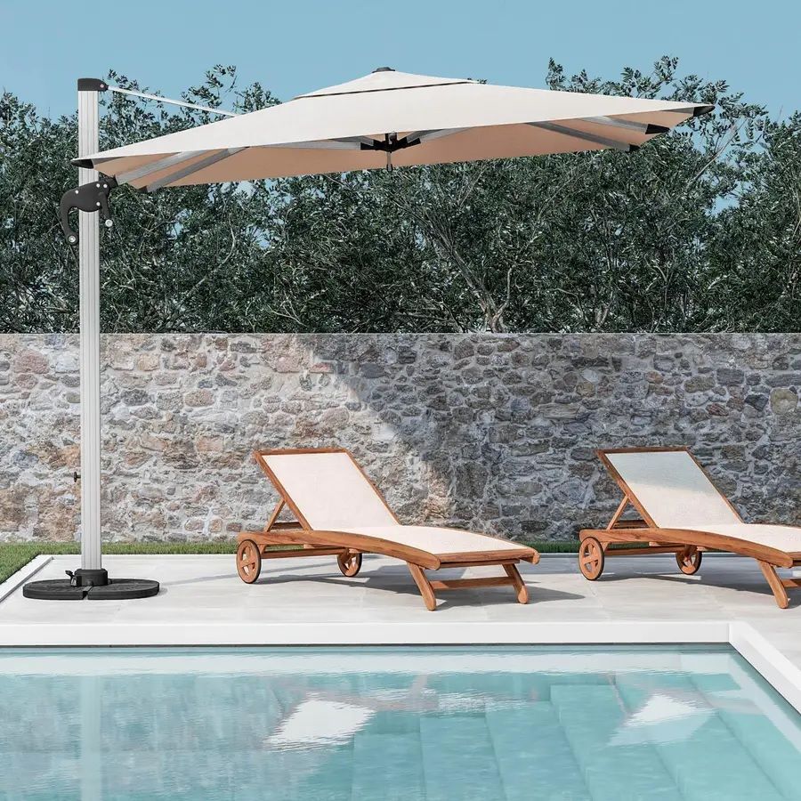 Bain de soleil design en acacia et textilène écru - Paja