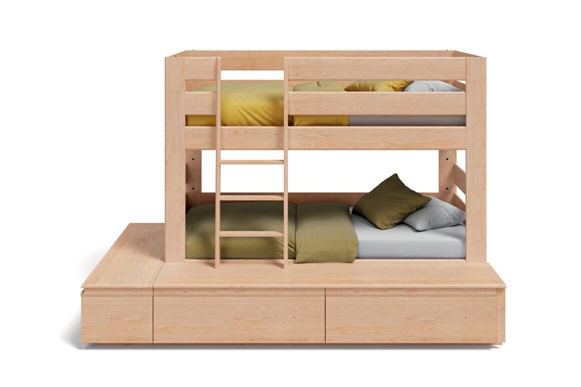 lit superposé avec plateforme de rangement