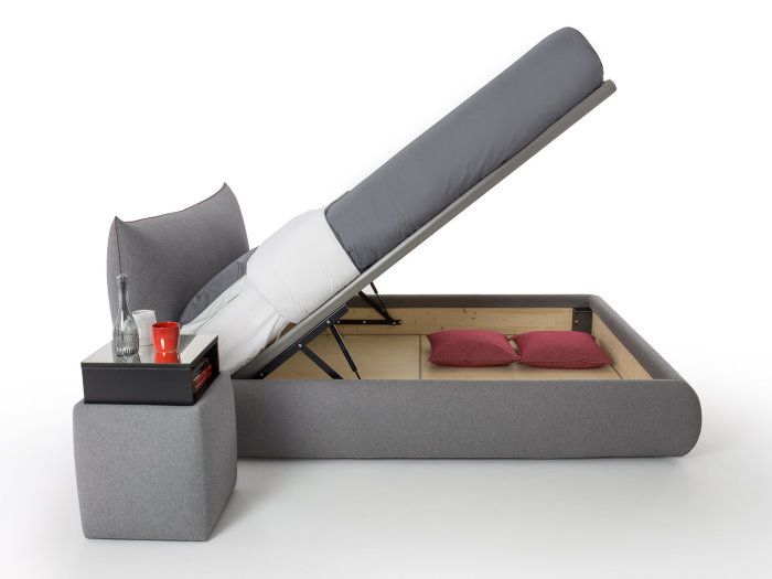 Vue latérale du lit conteneur avec ouverture verticale