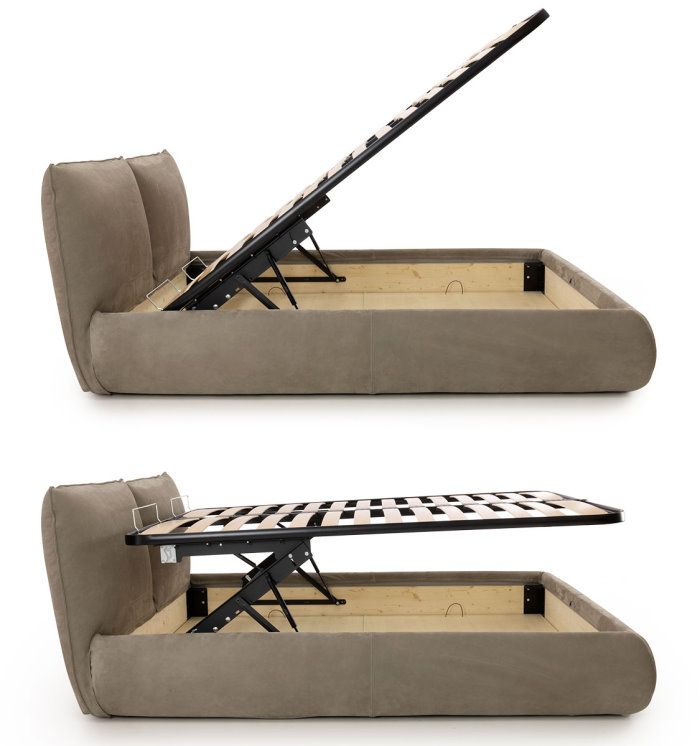 Vue latérale du lit de conteneur à ouverture en deux étapes