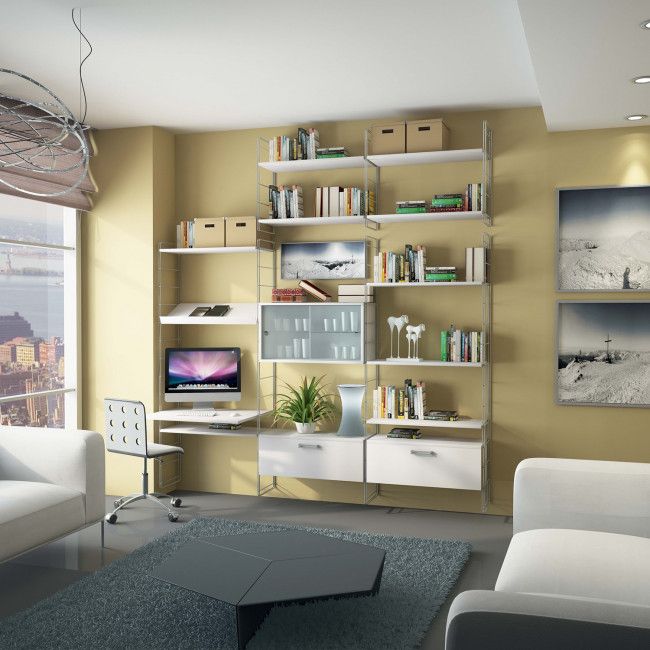 Bibliothèque sectionnelle avec rangement et bureau