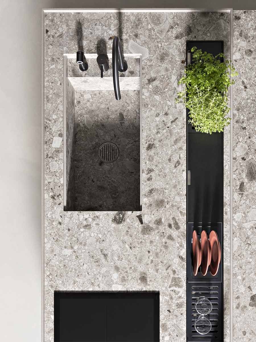 plan d'îlot de cuisine effet pierre