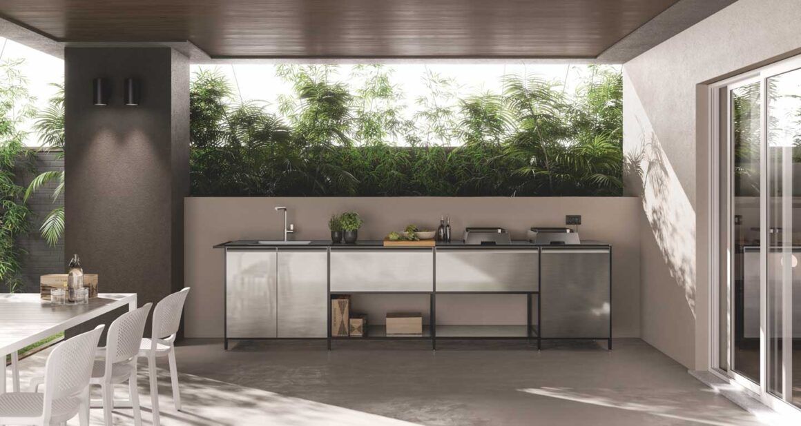 Cuisine d'extérieur Formalia de Scavolini sur la terrasse