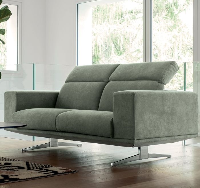 Canapé 2 places en tissu avec pieds hauts en vert olive