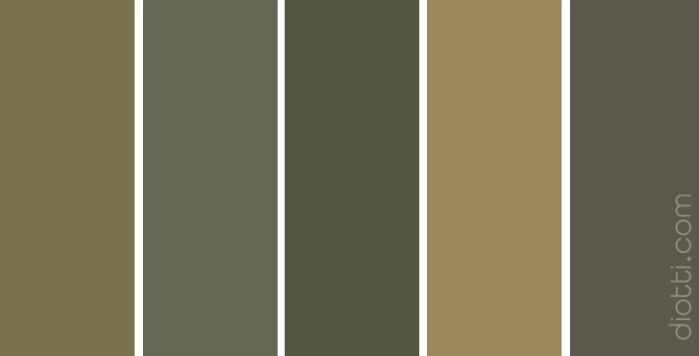 Palette Martini Olive : vert olive, vert sauge, vert chasseur, écru, gris pierre