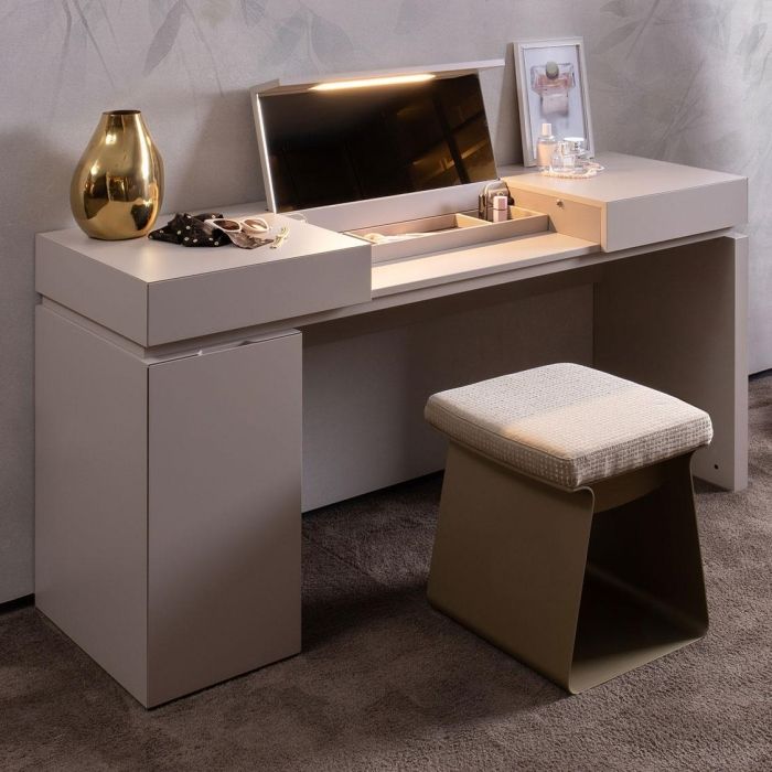 Meuble sous-lavabo moderne avec tiroirs, compartiment maquillage et miroir avec LED intégrées Nebula