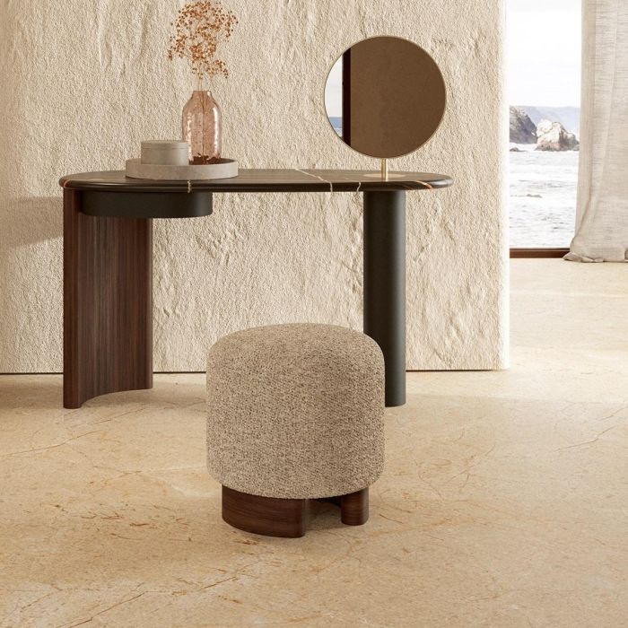Pouf cylindrique rembourré avec base en bois massif Aralia
