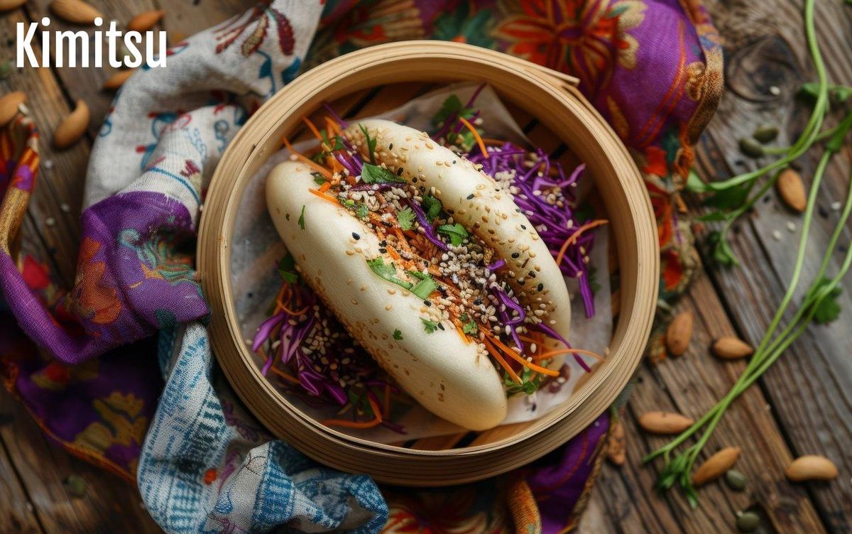 Bao vapeur relevé de légumes croquants, un délice exotique à découvrir en street food asiatique.