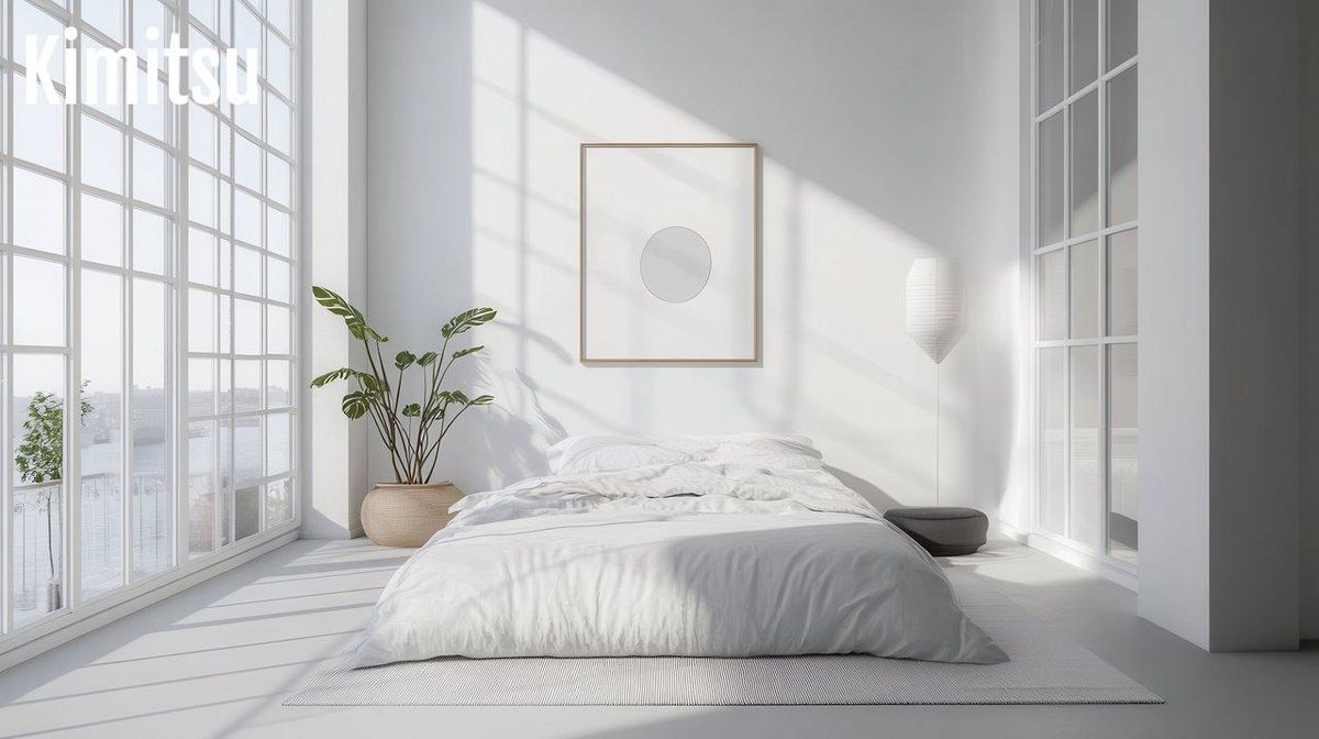 Chambre baignée de lumière, reflet parfait du minimalisme épuré et fonctionnel.