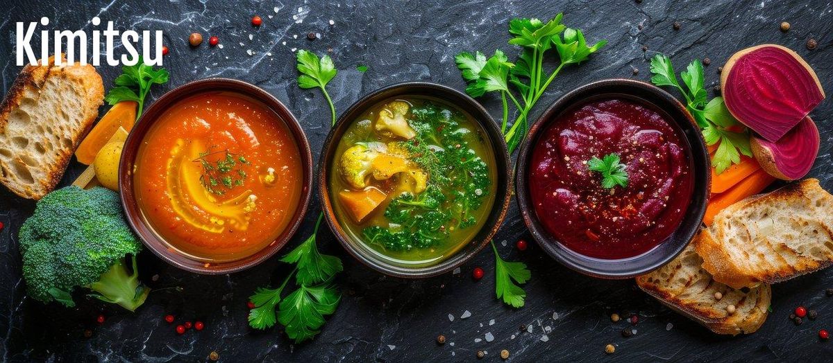 Couleurs vives et saveurs fraîches : servez votre soupe au pistou avec des légumes grillés et pain maison.