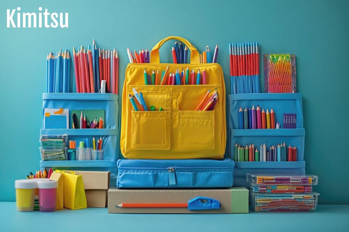 Des fournitures colorées bien rangées, prêtes pour une rentrée sereine et organisée.