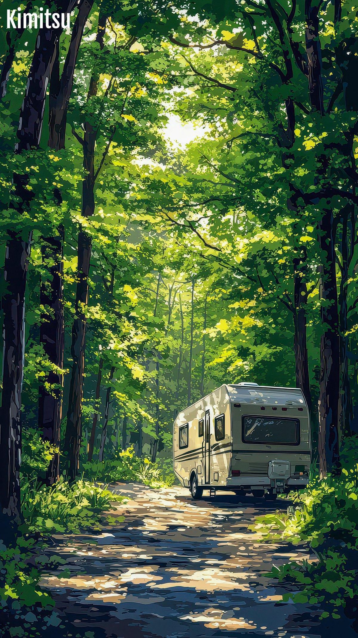 Liberté verte en camping-car : Voyage entre ombre et lumière, évasion garantie.