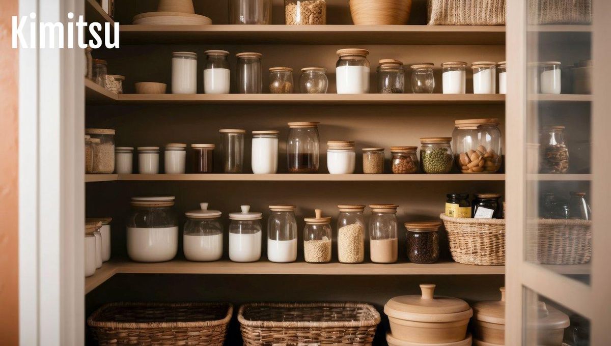 Pots élégants et paniers tressés: un cellier chic et organisé en un clin d'œil.