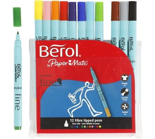 Assortiment de feutres de couleur Berol - Trait : 0,6 mm - 12 pcs