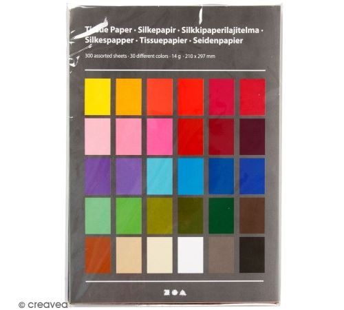 Assortiment de papier de soie - Multicolore - A4 21 x 29,7 cm - 300 feuilles