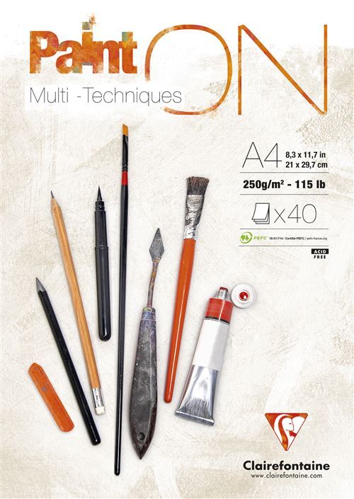 Bloc multi-technique Clairefontaine Paint On A4 40 Feuilles 250 g Blanc