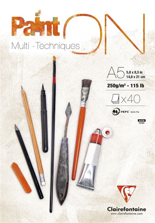 Bloc multi-technique de 40 feuilles A5 Clairefontaine Paint On Blanc