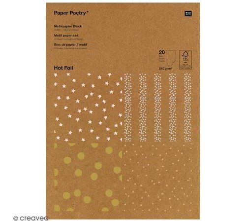 Bloc papier kraft - Pois dorés et argentés - 21 x 29,5 cm - 20 feuilles