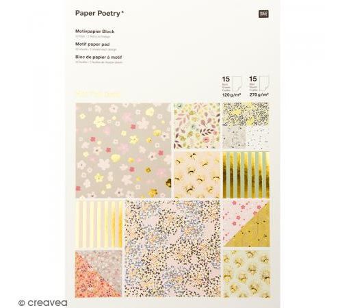 Bloc papier scrap à motif - Hot Foil Gold - Bouquet Sauvage - 30 feuilles