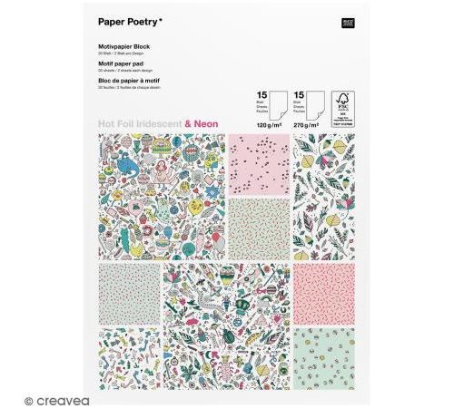 Bloc papier scrap à motif - Hot Foil Iridescent - Néon - Monster party - 30 feuilles