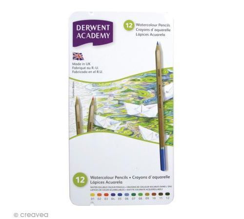 Boîte de crayons de couleur aquarellables - Derwent Academy - 12 pcs