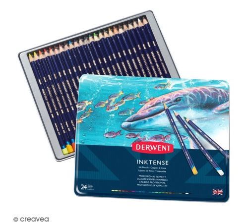 Boîte de crayons de couleur aquarellables - Derwent Inktense - 24 pcs