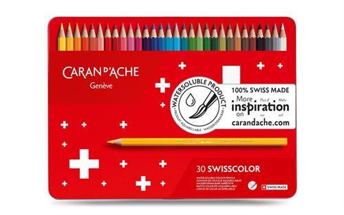Boîte métal de 30 crayons de couleurs aquarellables Swisscolor - Caran d'Ache