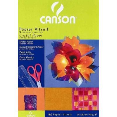 Canson - papier vitrail feuilles a4, 210 x 297 mm, 40 g m2, 5 couleurs assorties, sachet refermable , contenu: 5 feuilles (99270