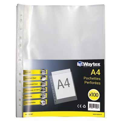 Chemise Pochette perfo A4 transp Lisse 70 mic x100