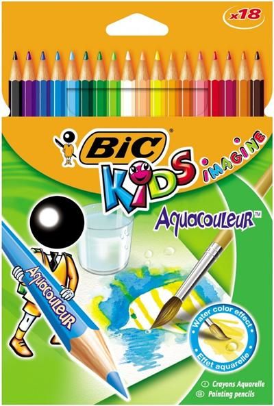 Crayon de couleur Bic Aquacouleur mine aquarelle - Etui de 18 Crayons de couleur