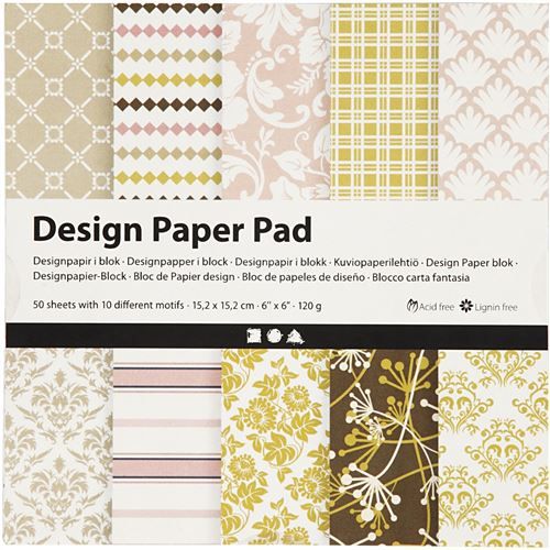 Creotime bloc de papier design rose/doré 15,2 cm 50 feuilles