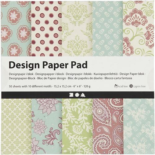 Creotime bloc de papier design vert/violet 15,2 cm 50 feuilles
