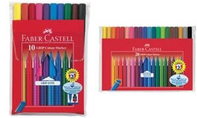 FABER-CASTELL - Stylos feutres GRIP COLOUR MARKER, étui de 10 Zone Grip à nopes pour une saisie sûre, lavable de la plupart des textiles, encre à base d'eau avec