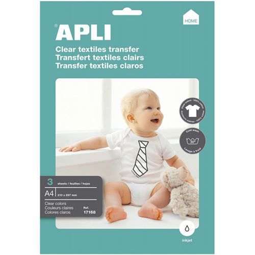 Feuilles de papier transfert textile blanc 21 x 29,7 cm A4 Apli Agipa