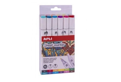 Feutres à Double Pointes 12 couleurs Apli Street Marker
