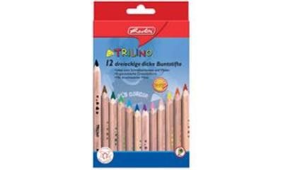 HERLITZ - crayons couleur triangulaires Trilino, étui de 6 en carton, en bois de cèdre, naturel,forme triangulaire Jumbo diamètre de la mine: 5 mm, assorti dans l