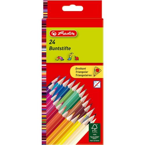 herlitz Crayons de couleur triangulaires, étui carton de 24