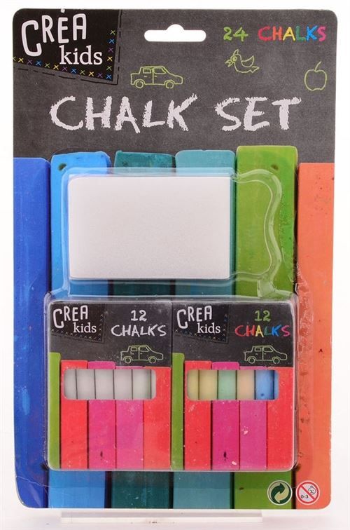 Johntoy Crea Kids crayons de tableau noir avec pinceau 24 pièces