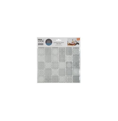 Lot de 2 stickers effet carrelage - L 28,5 x l 26,5 cm - Gris
