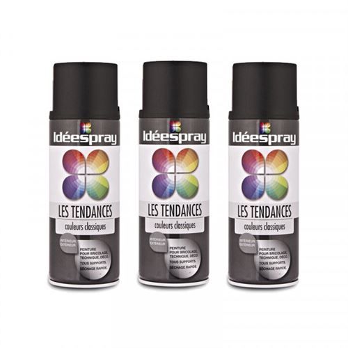 Lot de 3 bombes de peinture - noir mat - Sinto