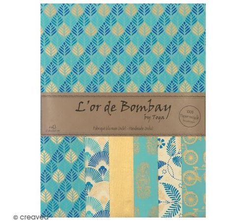 Papier l'Or de Bombay 27,8 x 21,2 cm - Bleu Azur - 6 feuilles