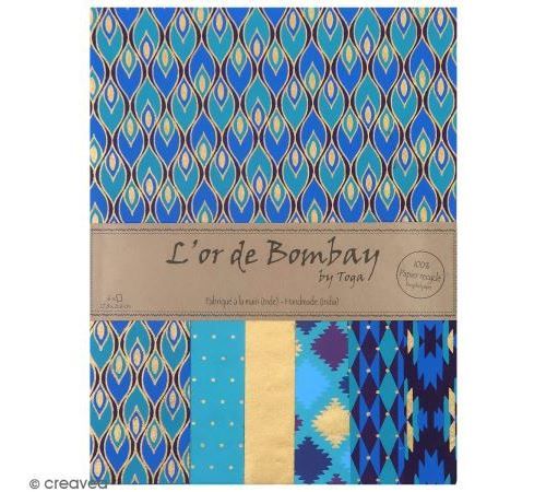 Papier l'Or de Bombay 27,8 x 21,2 cm - Bleu et Violet - 6 feuilles
