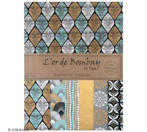 Papier l'Or de Bombay 27,8 x 21,2 cm - Noir et bleu - 6 feuilles