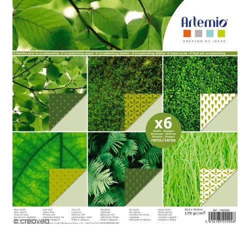 Papier scrapbooking Artemio - Vert feuilles - 30,5 x 30,5 cm - 6 feuilles