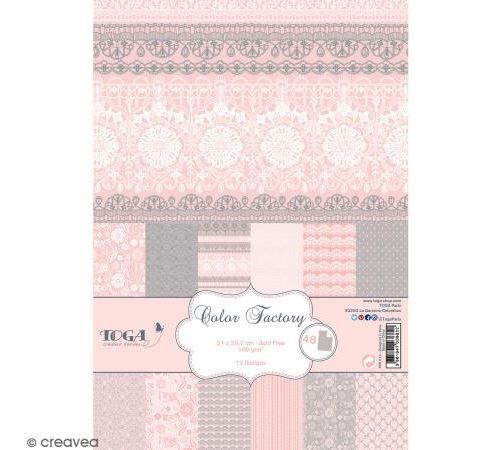 Papier scrapbooking Toga - Color factory - Dentelles - 48 feuilles A4