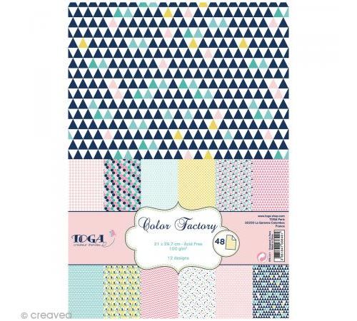 Papier scrapbooking Toga - Color factory - Géométrique pastel - 48 feuilles A4