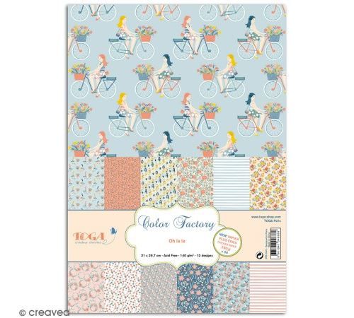 Papier scrapbooking Toga - Color factory - Oh La La - 36 feuilles A5