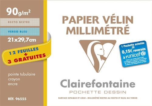 Pochette 15 feuilles de papier vélin Clairefontaine Millimètre