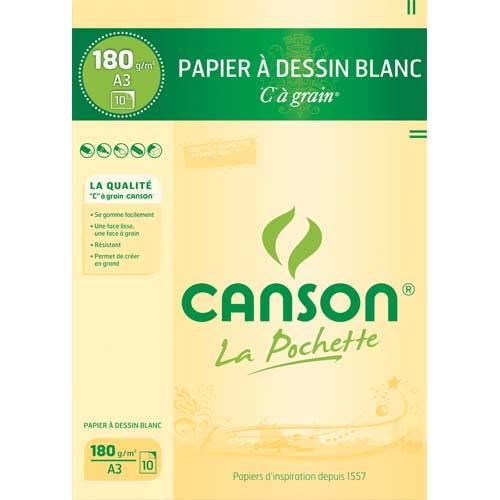 Pochette de 10 feuilles de papier dessin A3 Canson "C" à grain®